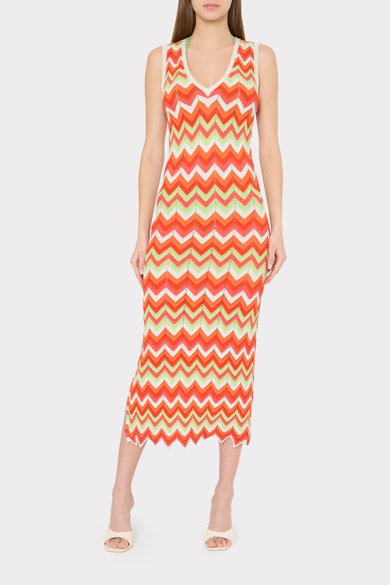 Kaela Knit Midi Dress in Orange Multi | MILLY