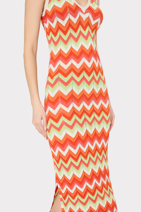Orange Multi Chevron Knit Midi Dress - Side Silhouette Detail | MILLY