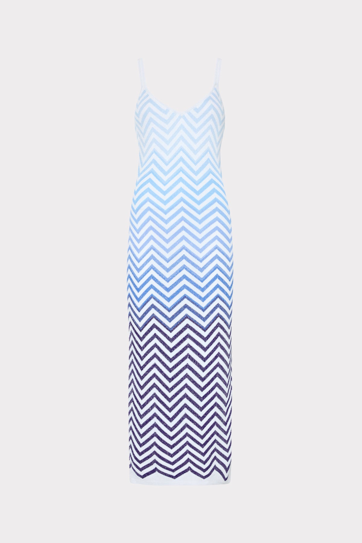 Blue Multi Chevron Ombré Knit Midi Dress - Flat Lay | MILLY