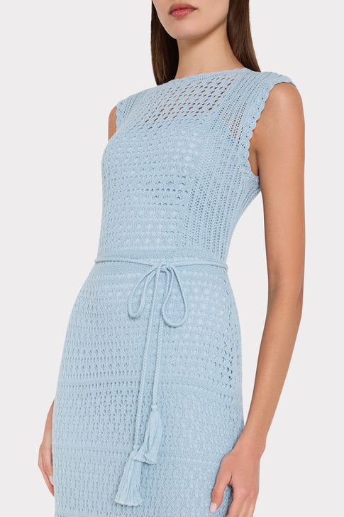Kai Crochet Midi Dress in Light Blue