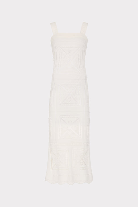 Ecru Knit Pointelle Midi Dress - Front View | MILLY