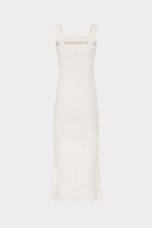 Elegant Ecru Knit Midi Dress - Flat Lay Back View | MILLY