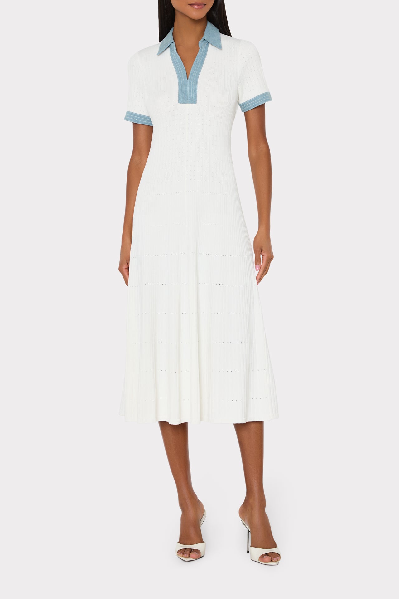 knitted white midi dress self-portrait - White Pointelle Knit Midi Dress