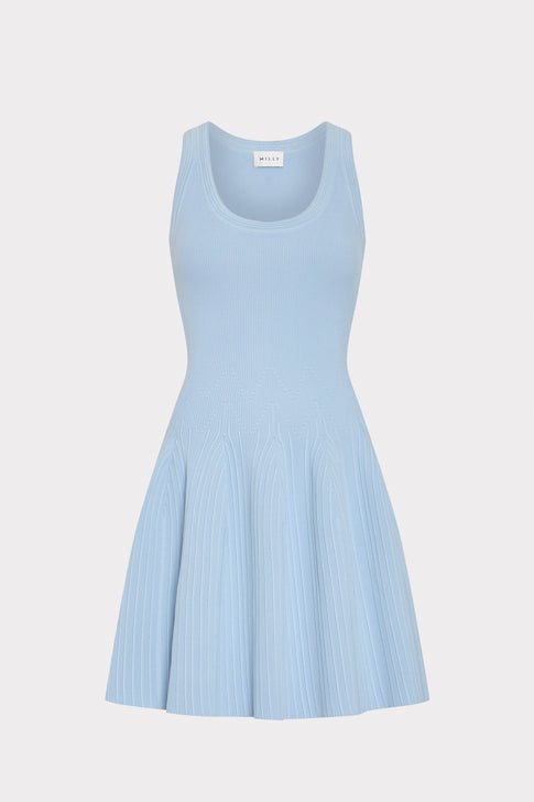 Light Blue Ribbed Knit Mini Dress - Front Flat View | MILLY