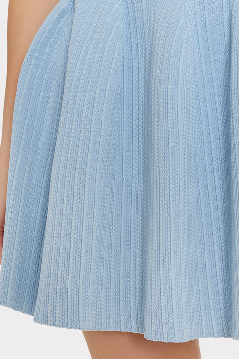 Light Blue Marea Knit Mini Dress - Back View, Designer Pleated Flare Skirt | MILLY