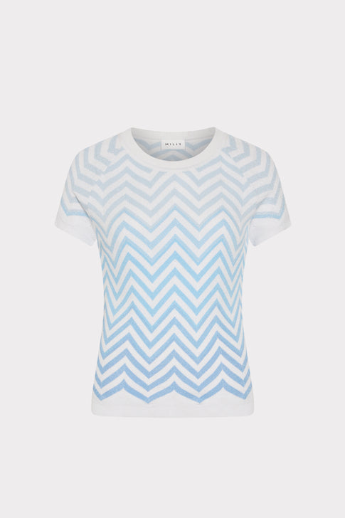 Blue Multi Chevron Knit Top - Front Flat View | MILLY