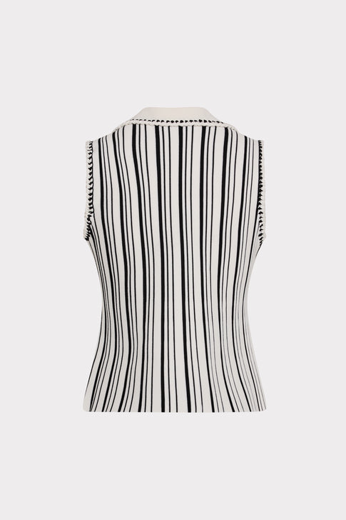 Black and white striped sleeveless polo top - Back View | MILLY