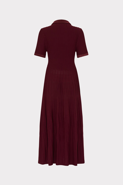 Burgundy Luxury Knit Midi Dress - Back View Pleated Skirt | MILLY