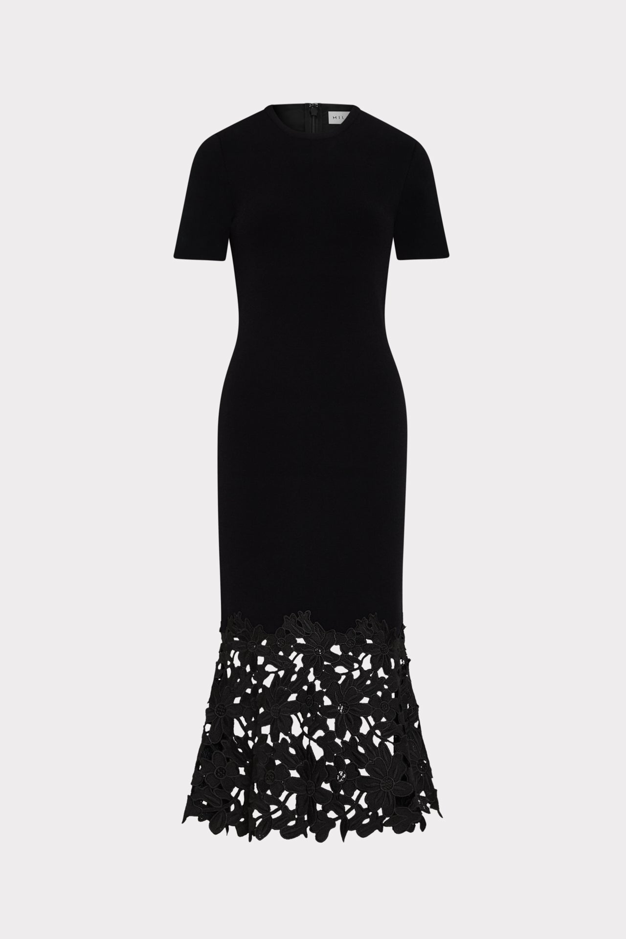 milly knit lace dress Halle Midi in Black embroidered floral