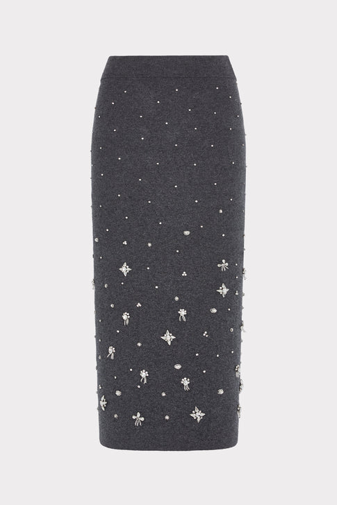 Dark Grey Embellished Knit Midi Skirt - Front Flat View | MILLY