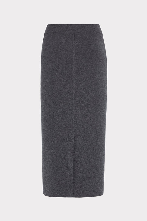 Dark Grey Elegant Knit Midi Skirt with Front Slit - Back Flat View | MILLY