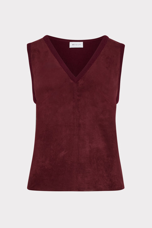 Burgundy Faux Suede Knit Top - Front View | MILLY