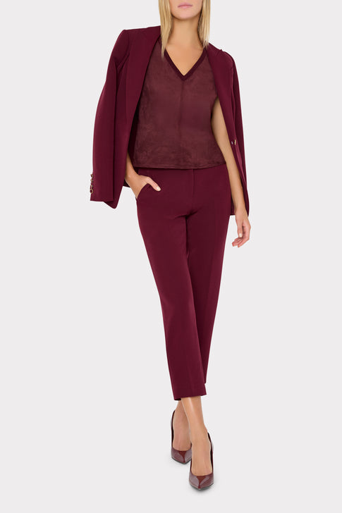 Burgundy Faux Suede Knit Top - On Model with Blazer, Desk to Dinner Styled Look | MILLY