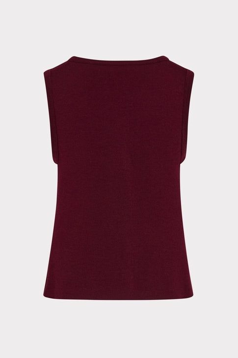 Burgundy Faux Suede Knit Top - Ghost Back View, Luxury Designer Sleeveless Top | MILLY