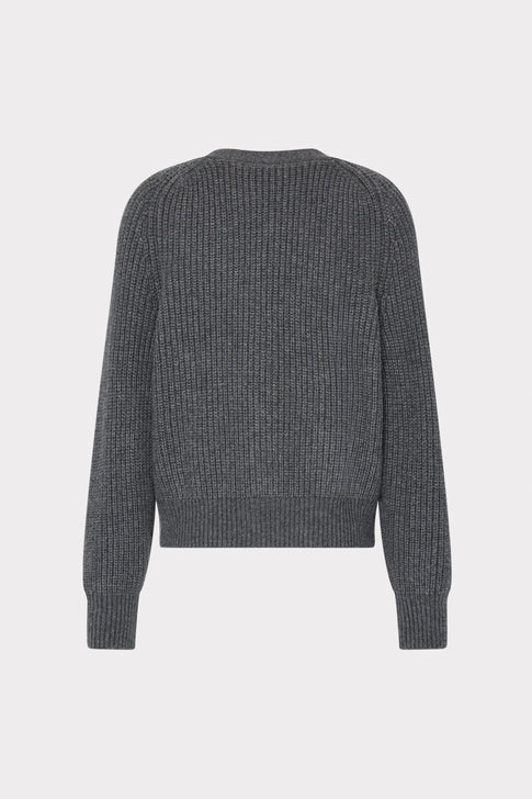 Dark Grey Ribbed Knit Cardigan - Back View, Elegant Relaxed Fit | MILLY