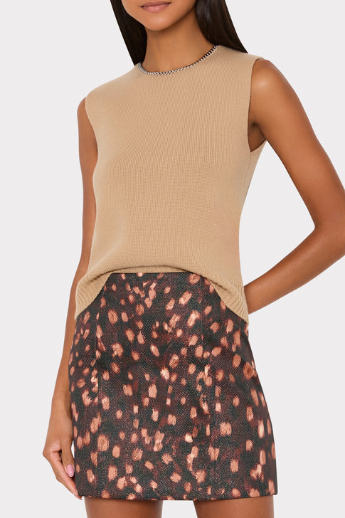Light Camel Knit Sleeveless Top with Chain Closure - Close-Up On Model | MILLY