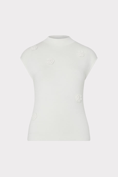 Ecru Floral Knit Top - Front Flat View | MILLY
