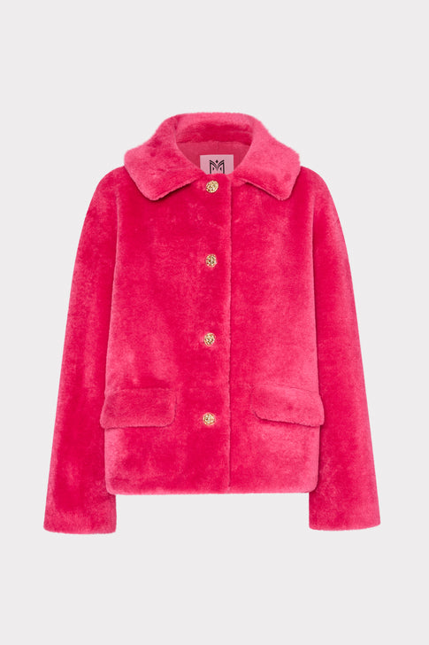 Short Faux Shearling Jacket Magenta Image 1 of 5
