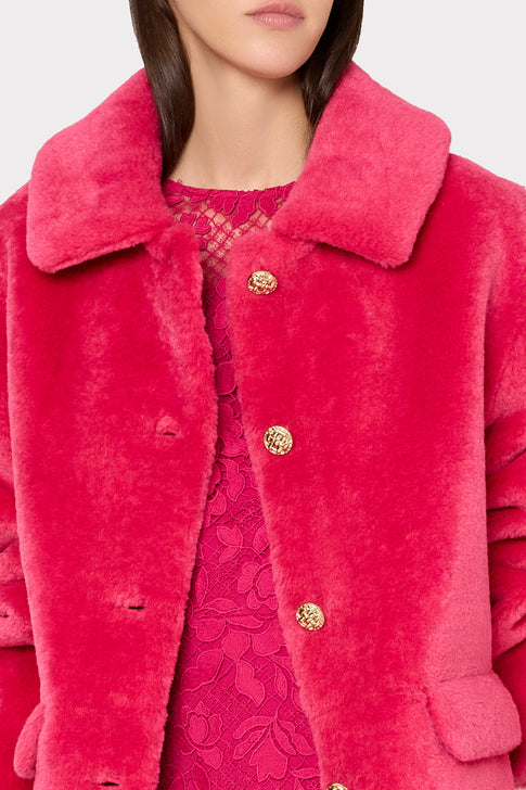 Short Faux Shearling Jacket Magenta Image 3 of 5