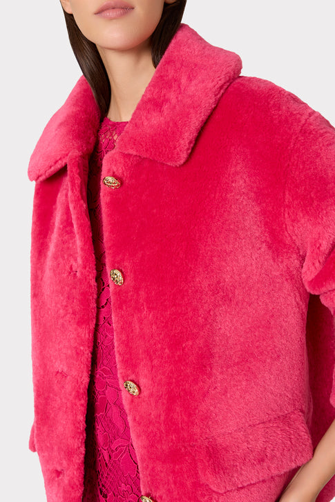 Short Faux Shearling Jacket Magenta Image 4 of 5