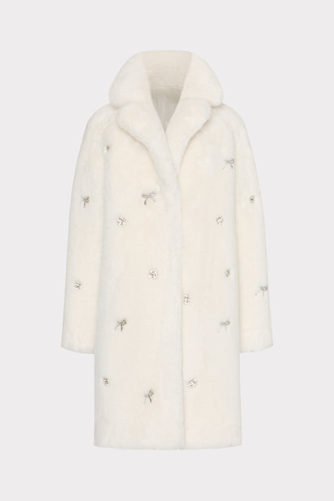 Jewel Trimmed Faux Fur Jacket Ivory Image 1 of 5