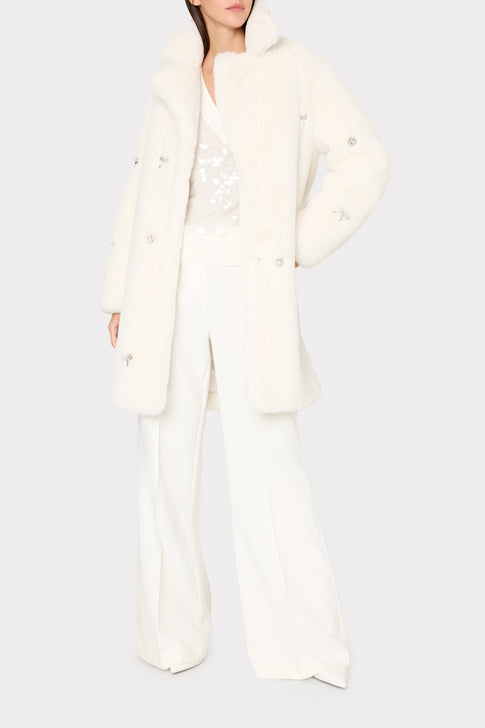 Jewel Trimmed Faux Fur Jacket Ivory Image 2 of 5