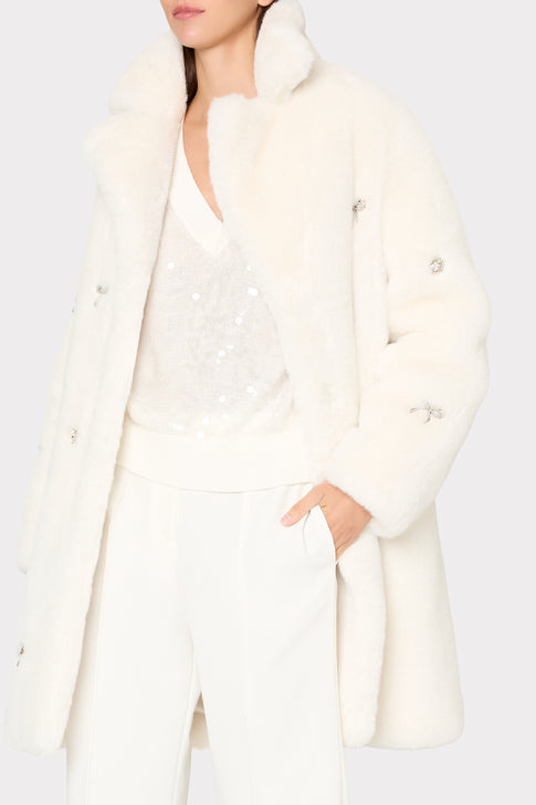 Jewel Trimmed Faux Fur Jacket Ivory Image 3 of 5