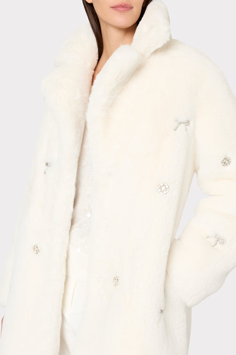 Jewel Trimmed Faux Fur Jacket Ivory Image 4 of 5