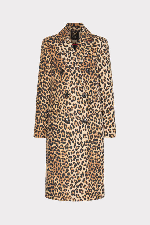 Leopard Double Breasted Coat Brown Image 1 of 4