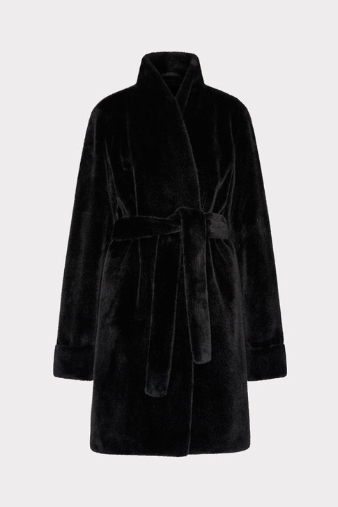 Faux Mink Wrap Coat Black Image 1 of 5