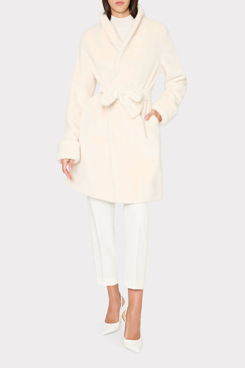 Faux Mink Wrap Coat Winter White Image 2 of 5
