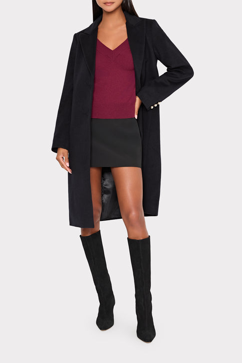 Single Breasted Wool Coat With Pearl Buttons Black Image 3 of 4
