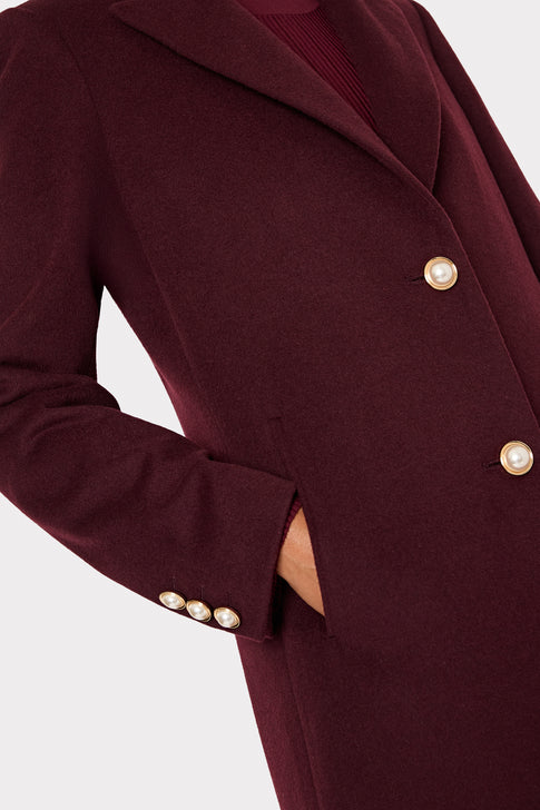 Single Breasted Wool Coat With Pearl Buttons Oxblood Image 3 of 4