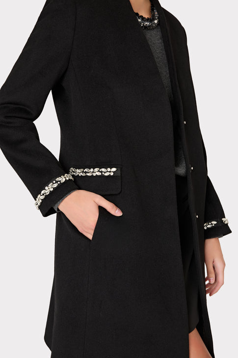 Embellished Trim Long Coat Black Image 3 of 4