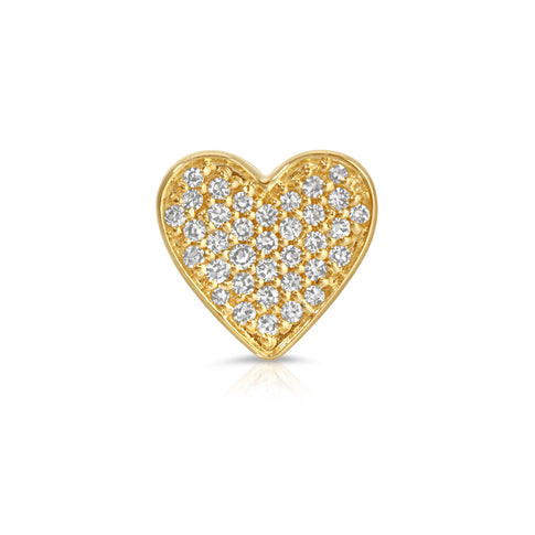 14K Gold Pavé Heart Charm Stud - Single Earring Detail | MILLY