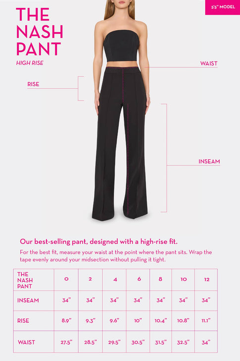 Nash Pant Size Guide - 5'5" Model with Measurement Chart | MILLY