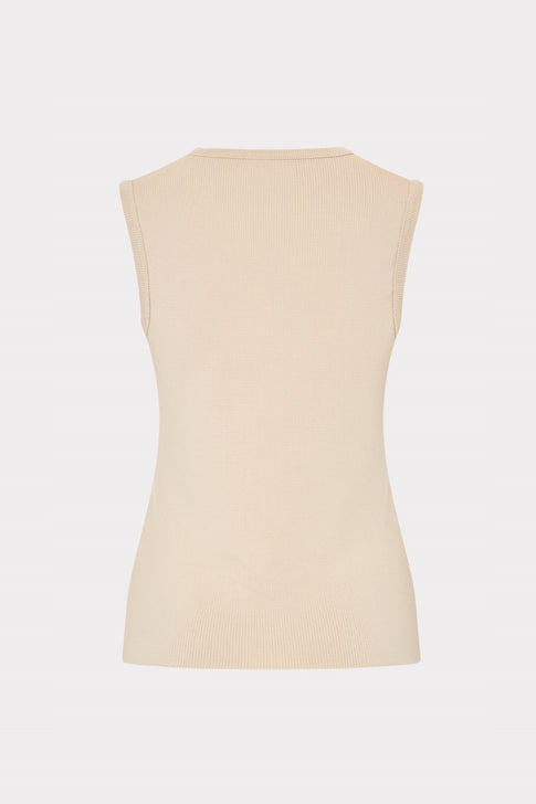 Satin Knit Combination V-Neck Top Beige Image 5 of 5