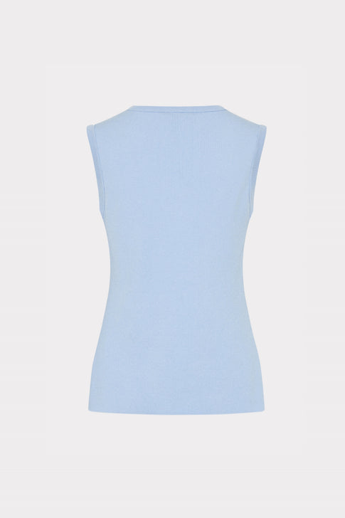 Satin Knit Combination V-Neck Top Light Blue Image 5 of 5