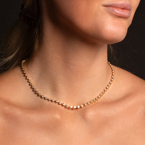 14K Yellow Gold Diamond Tennis Necklace - On Model Close Up | MILLY