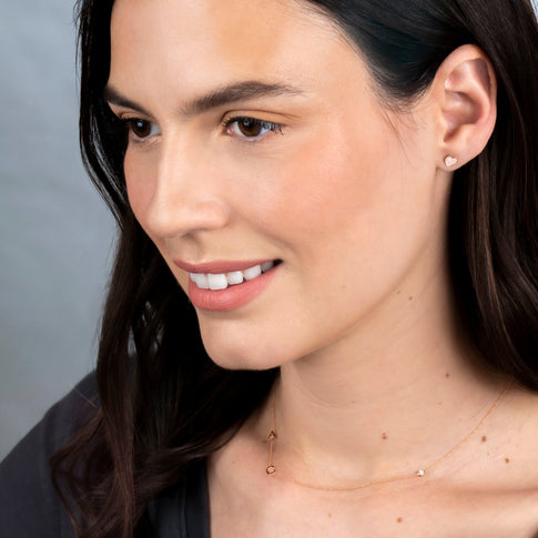 14K Yellow Gold Heart Stud Earrings - On Model | MILLY