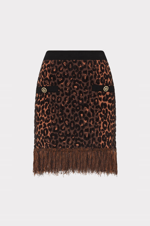 Leopard Fringe Knit Mini Skirt Multi Image 1 of 4