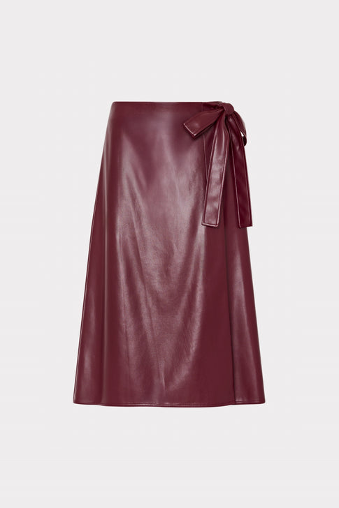 Vegan Leather Bow Midi Skirt Deep Burgundy Image 1 of 5