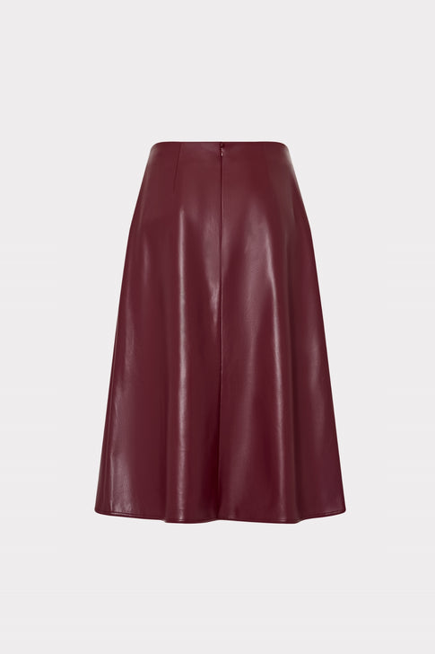 Vegan Leather Bow Midi Skirt Deep Burgundy Image 5 of 5