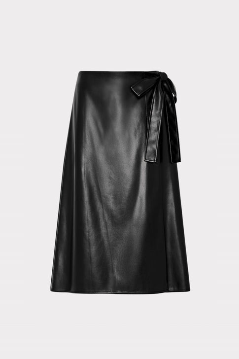 Vegan Leather Bow Midi Skirt Black Image 1 of 4