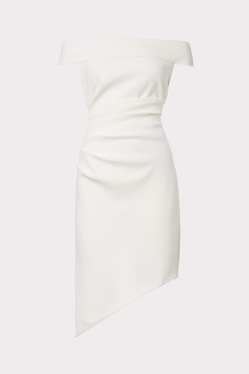 Ally Off The Shoulder Asymmetric Cocktail Dress in White MILLY