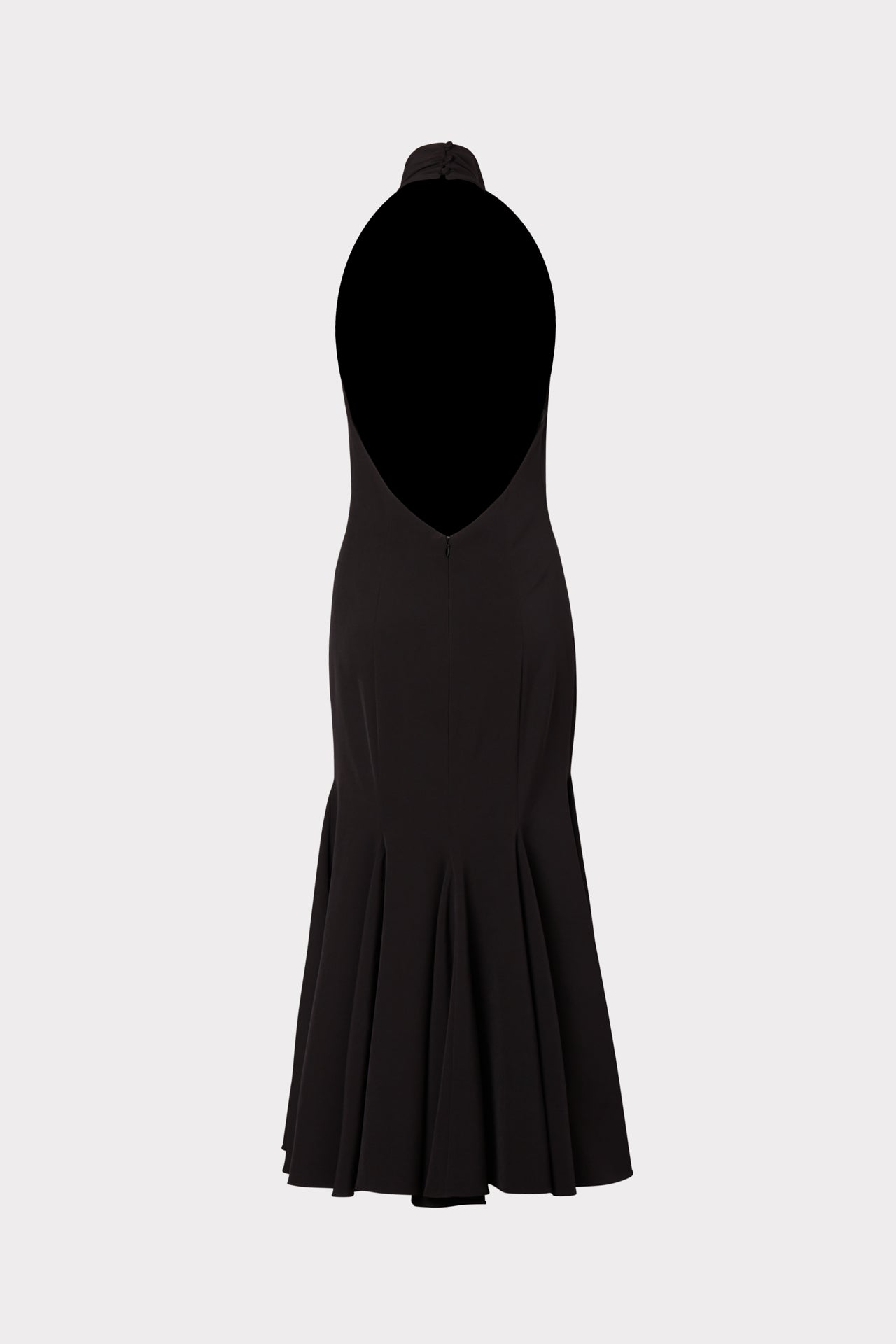 Penelope High Neck Cady Halter Midi Dress in Black | MILLY