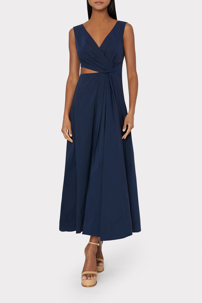 Nidra Stretch Poplin Cutout Maxi Dress