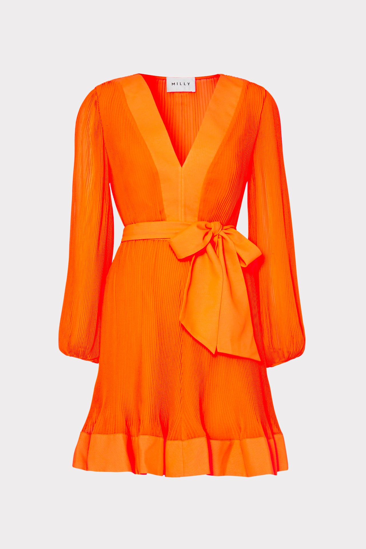 Pleated Chiffon Mini Dress in Orange | MILLY