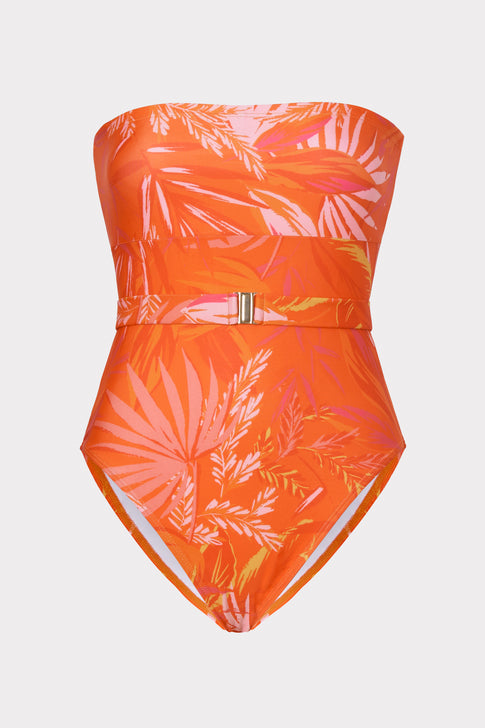 Tropical Palm Print Miami Belted One Piece Swimsuit