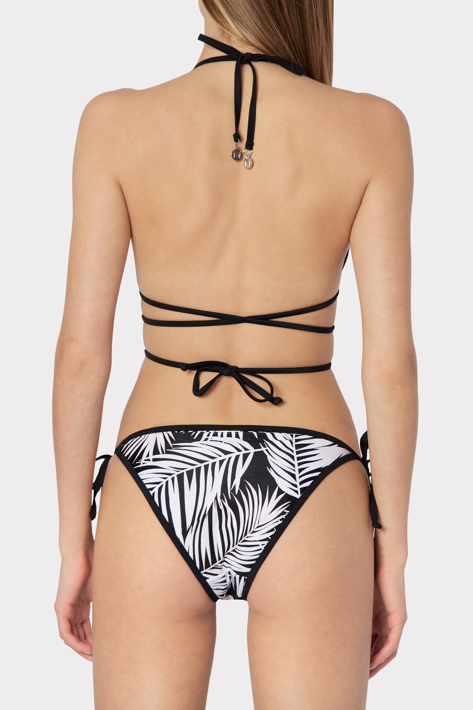 Gingham Ruffle Trim Triangle Bikini Two Piece Swimsuit, L / Black